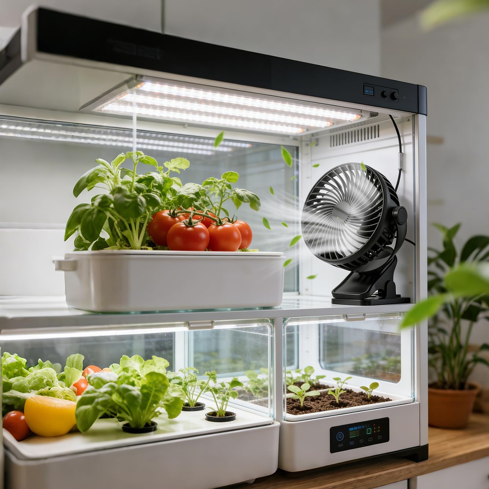 Growbox Ventilator mit Timer, 360° Umluftventilator für Pflanzen, LED Display, 1–60 Min Laufzeit & 1–24 Std Intervall, 2,9 m Kabel, Pflanzenventilator für Gewächshaus, Terrarium und Kleintiergehege