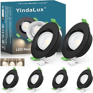 YindaLux 6x LED Einbaustrahler IP44 230V 5W Schwarz 4000K Lochmaß 68–80mm