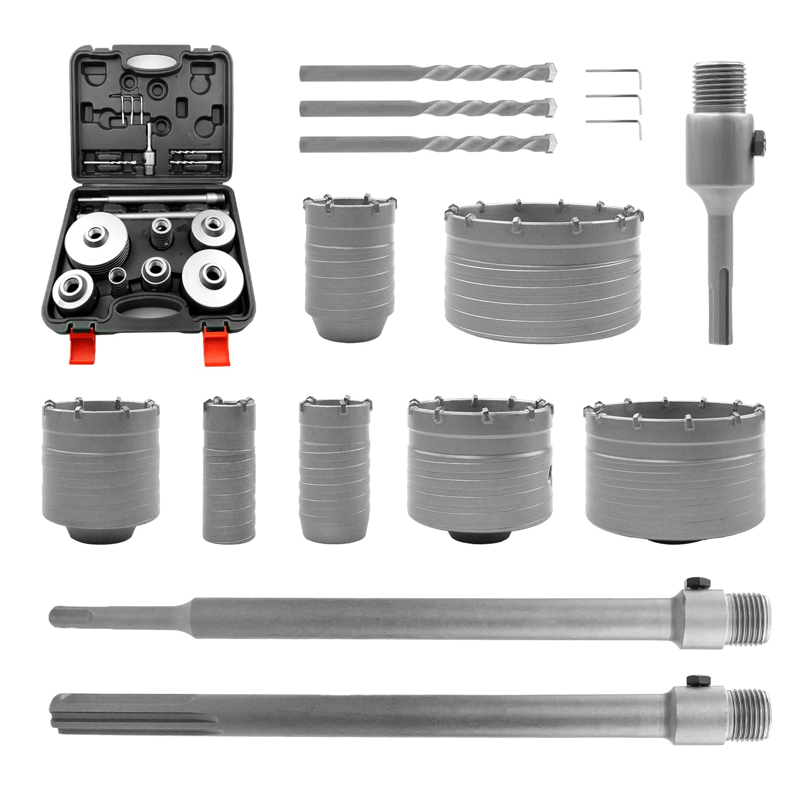 RENYU 17 PCS Concrete Hole Saw Kit with SDS Plus & Max Shanks, Tungsten Carbide Hole Saw Tool Set for Concrete, Cement, Bricks, Stone Walls, Drilling