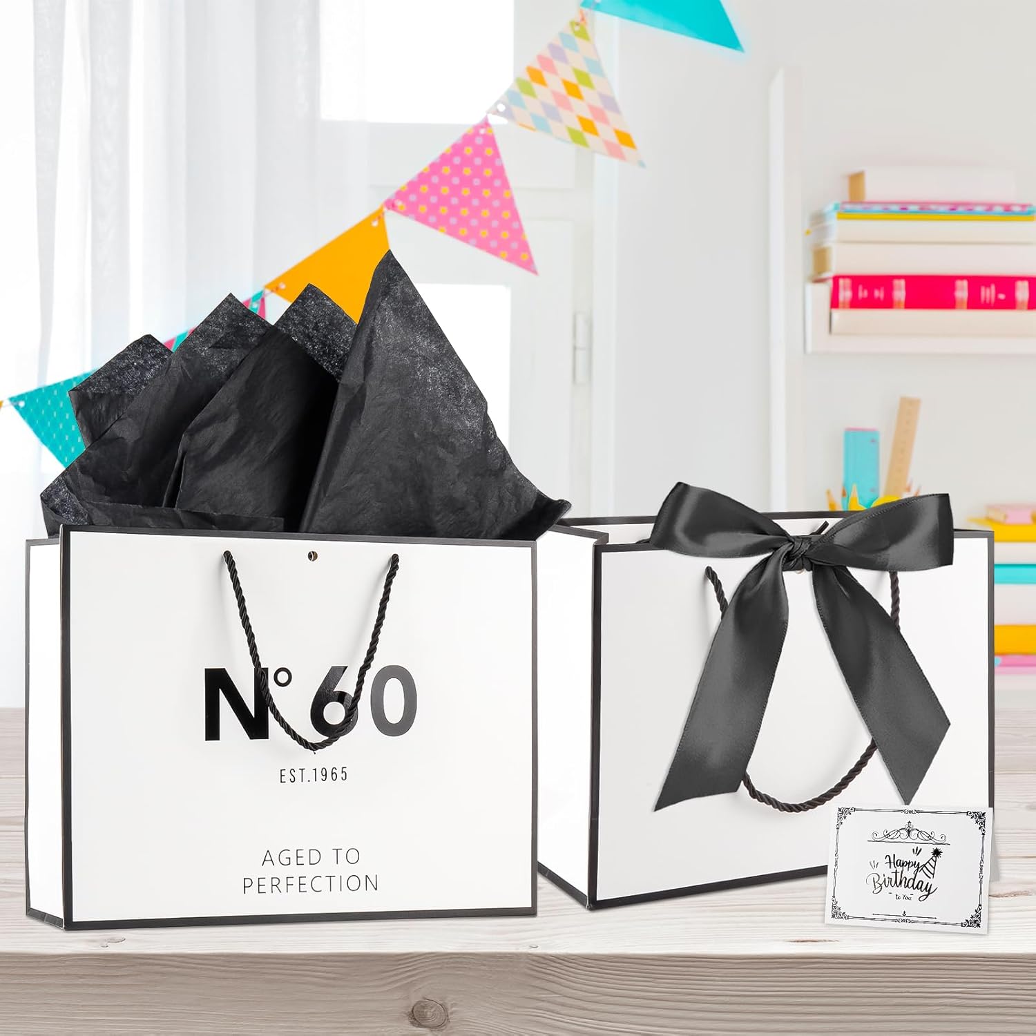 Hongplus White Black 30th Birthday Keepsake Gift Paper Bag with Card & Tissue Paper for Him Her Anniversary Party Present Shopping Tote Bags Vintage Bag for Men Women 30 Year Old Decorations Wrapping - Image 5