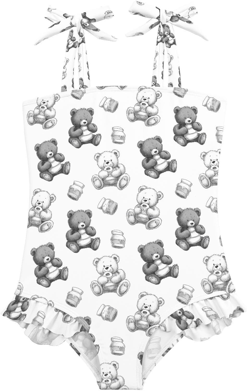 visesunny Toddler Girl Swimsuit Adjustable Strap Swimwear Fluffy Bear Honey Bathing Suits for Girls 18M-6Y