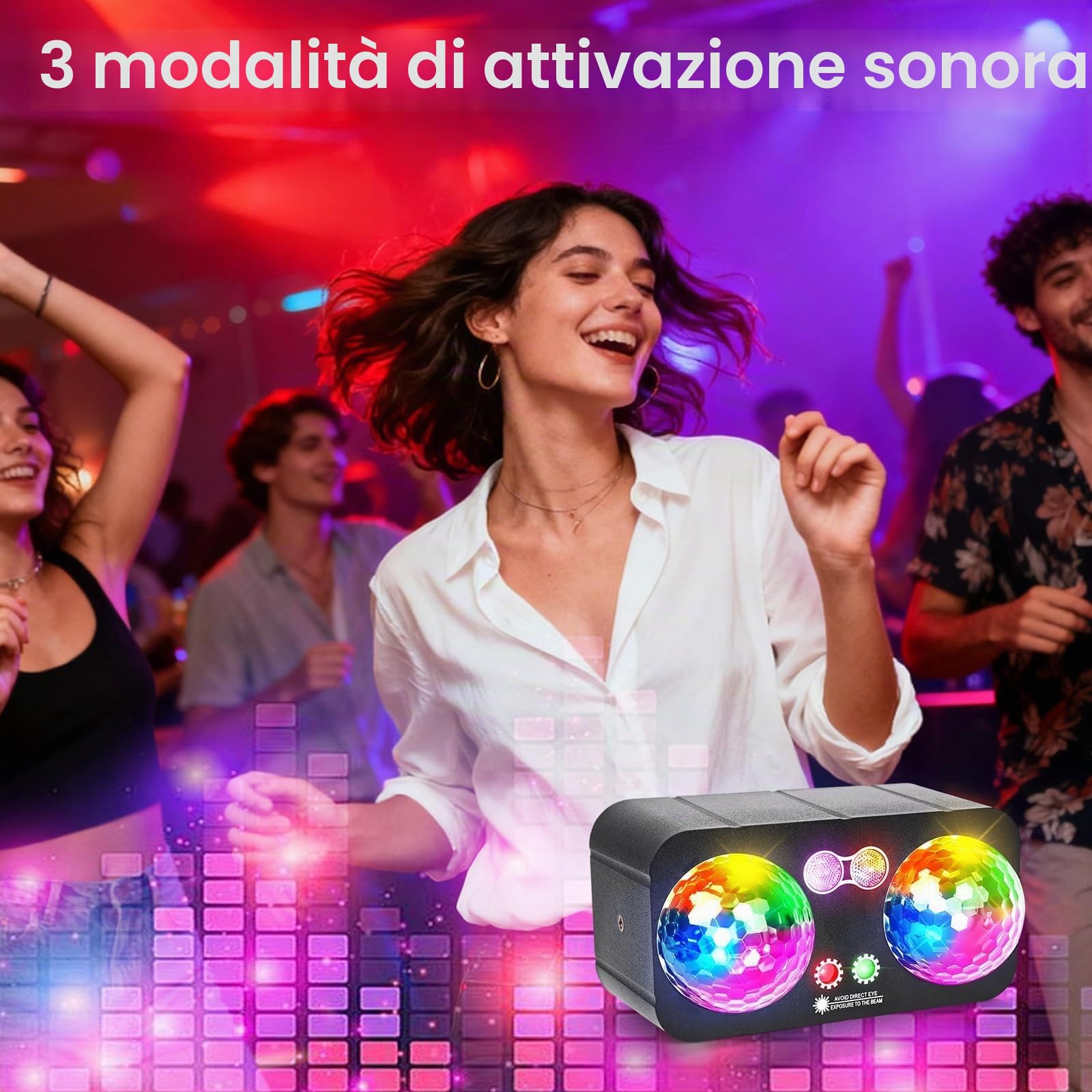 Luci Dj 6-in-1 con 70" Treppiede, Luci Discoteca a ritmo di musica, Luci da discoteca con Effetto Stroboscopico, Luce da Disco Ball con Telecomando per Festa, Matrimonio, famiglia, Natale e Halloween