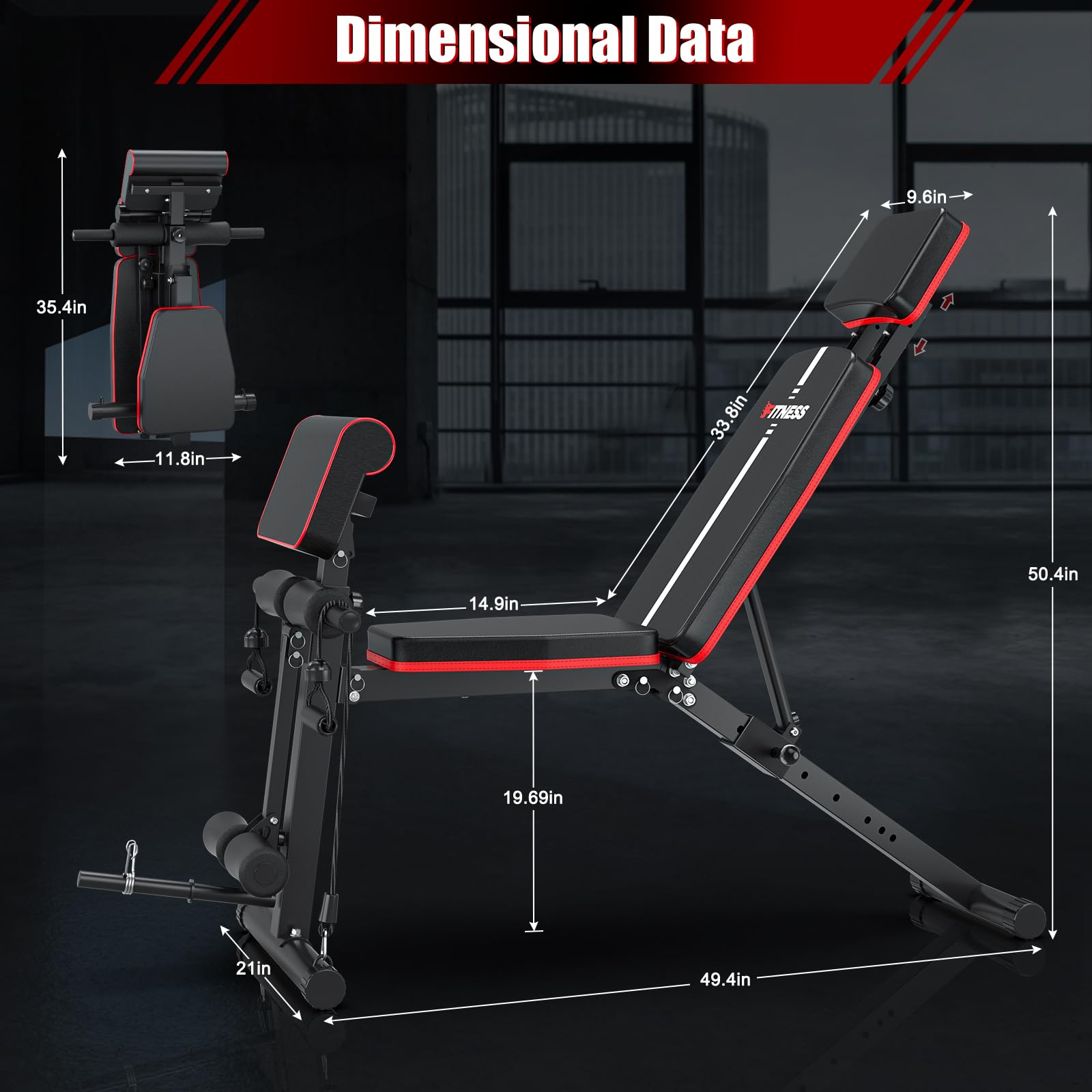Adjustable Weight Bench, Workout Bench with Leg Extension and Preacher Curl Pad, Weight Bench for Home Gym, Foldable Exercise Bench, Quick Adjustment Incline Bench Press