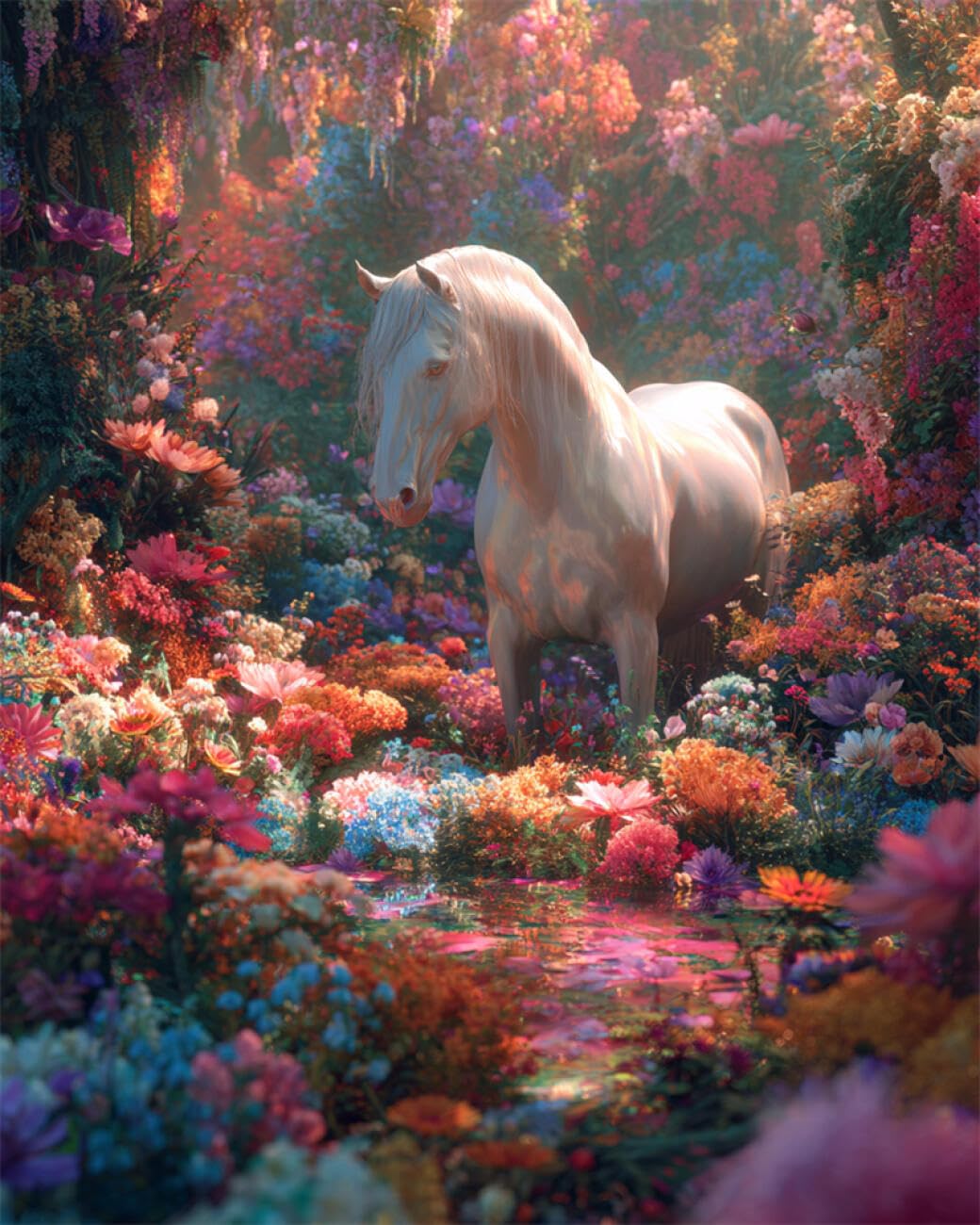 RKFLGEW DIY Bead Embroidery Kit Horses and Flowers 50x70cm