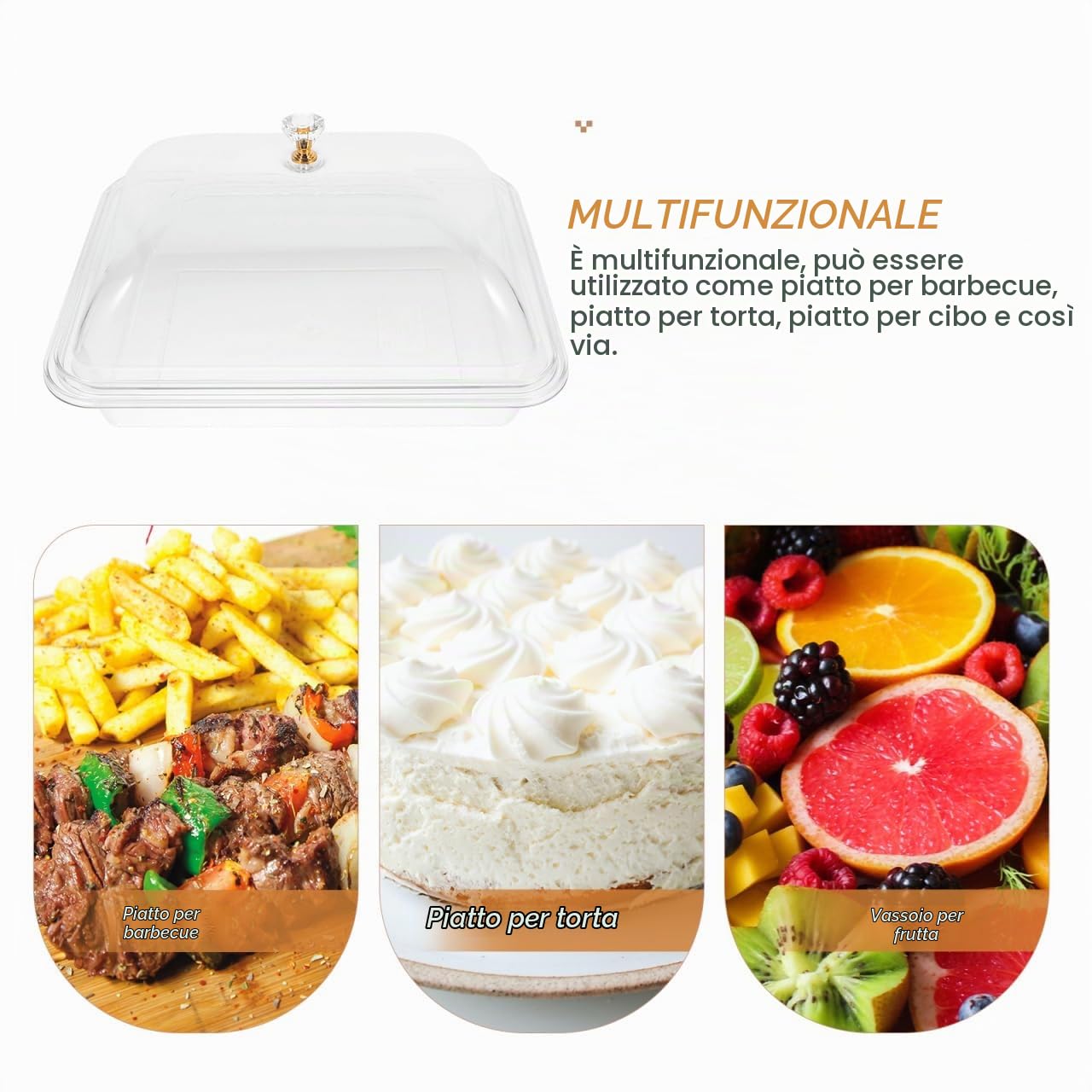Operitacx Vassoio Da Portata Con Coperchio 10.63X8.27X4.92 Pollici Vassoio Trasparente in Acrilico Per Dessert Frutta Snack Buffet Casa E Ristorante Multifunzione