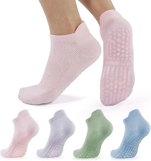 Pilates Socken Damen 4 Paare: Rutschfeste Yoga Socken mit Noppen