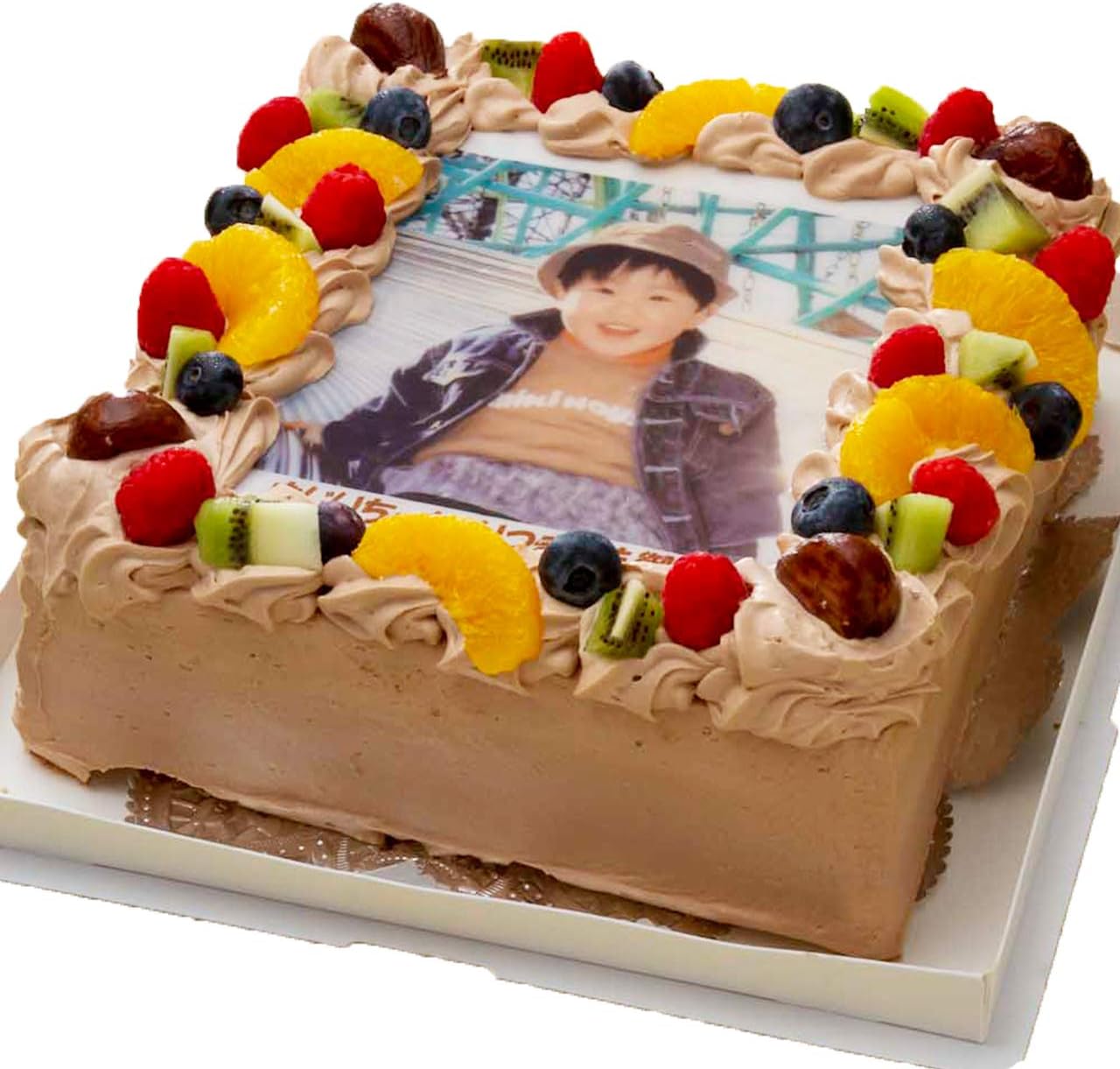 市場 写真ケーキ フォトケーキ 7号バースデーケーキ 誕生日ケーキ 送料無料 フルーツ三種生チョコクリーム
