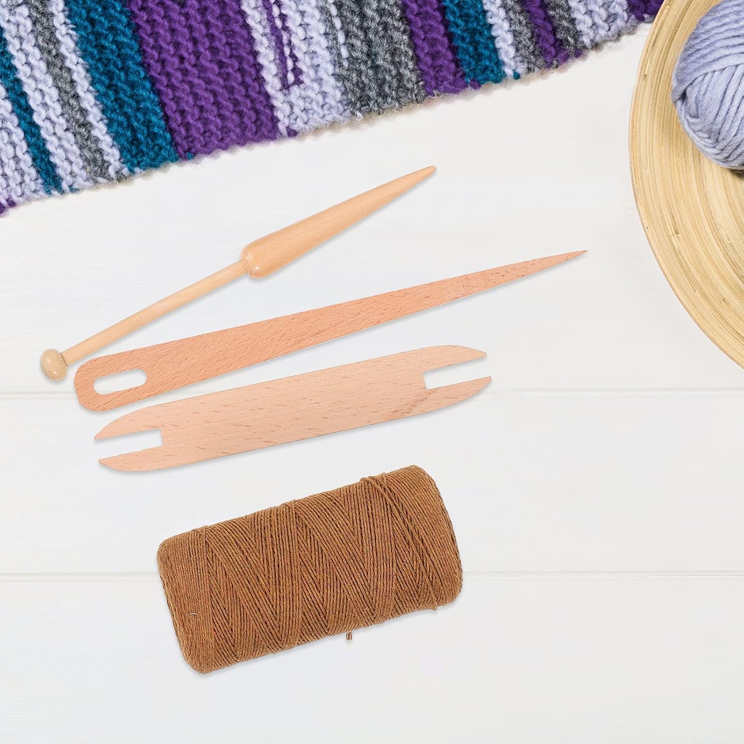 Tofficu 1set DIY Knitting Tools Set Cotton Tread Weaving Shuttle for Beginners