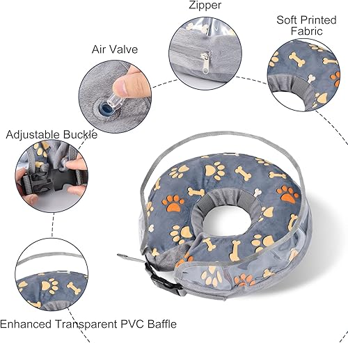 Miniatura 2 de Cono para perro, cono inflable para perros pequeños, medianos y grandes, cono suave para perros después de la cirugía con hebilla ajustable y bonito