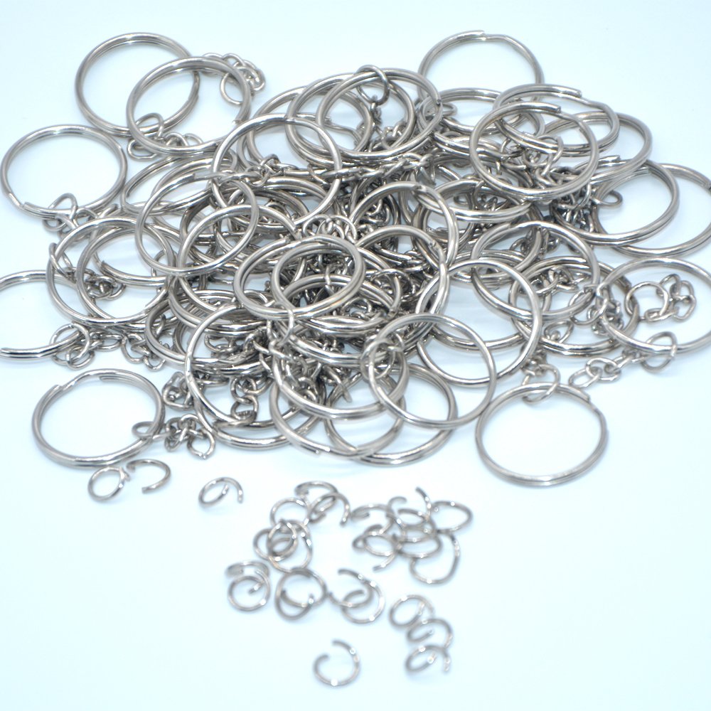 2 x Metalen Sleutelhanger Ring 25 x 2 mm Goud met ketting | Splitringen