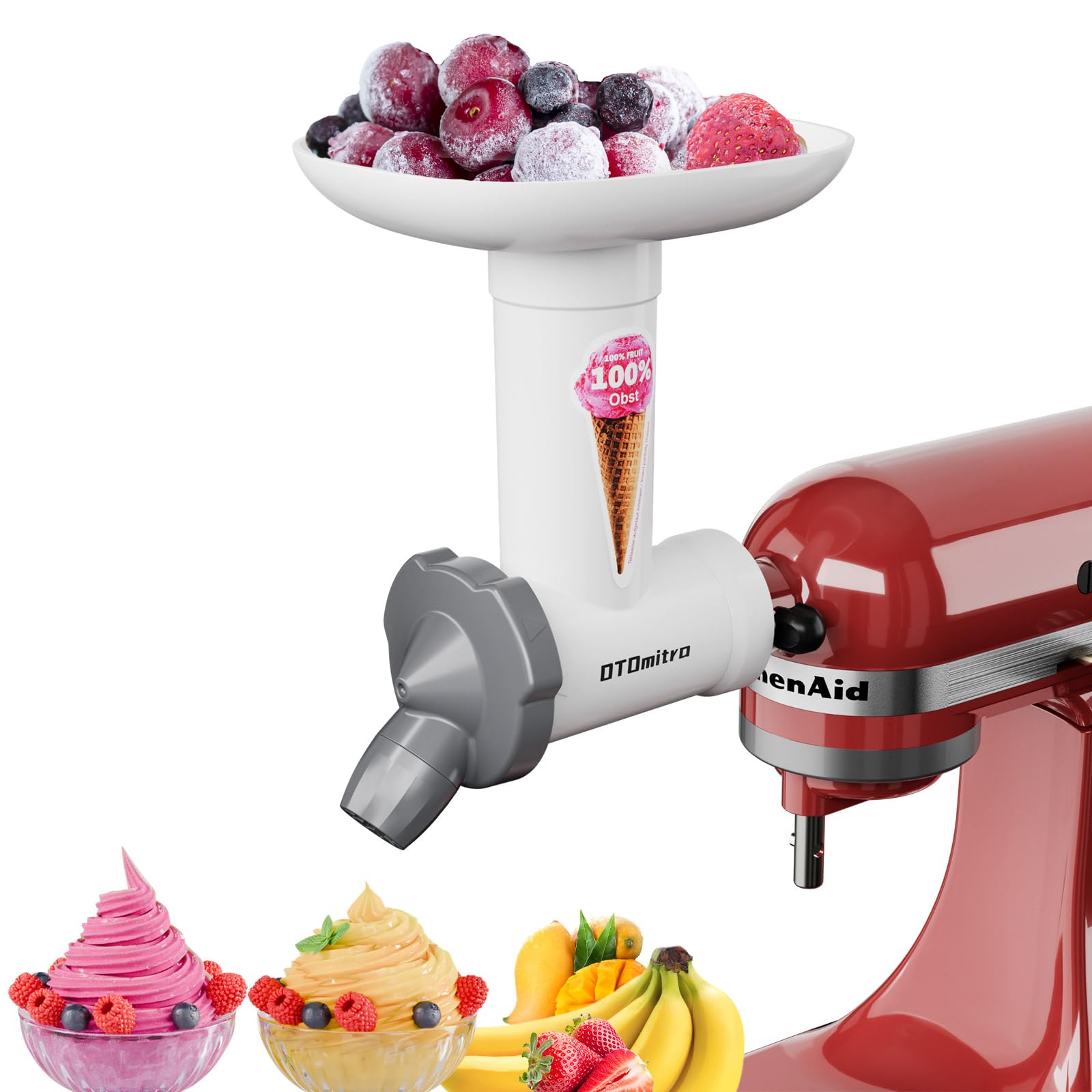 Accessorio per gelatiera per frullatore da tavolo KitchenAid, accessorio per gelato alla frutta realizzato con materiali BPA-free e sicuri per gli alimenti, macchina per gelato soft