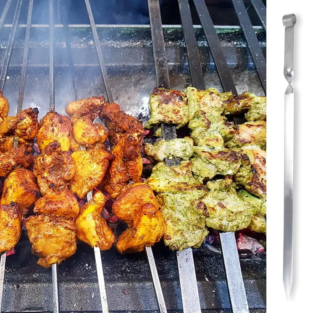 ZMC 25 spiedini per barbecue Kebab da 55 cm, in acciaio inox, 2 cm di larghezza, 2 mm di spessore, spiedini per carne e kebab, antiruggine, piatti e stabili per barbecue, Adana, falò e grandi