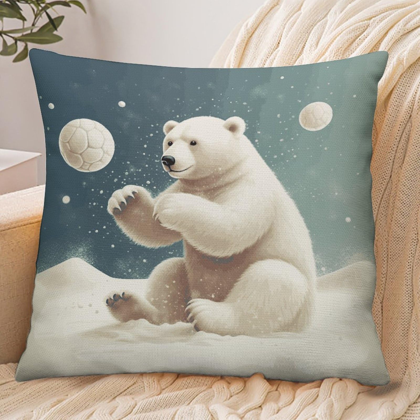 Fekiloot Style Funny Polar Bear Playing Snowball Pillowcase Pillow Sham Pillow Case
