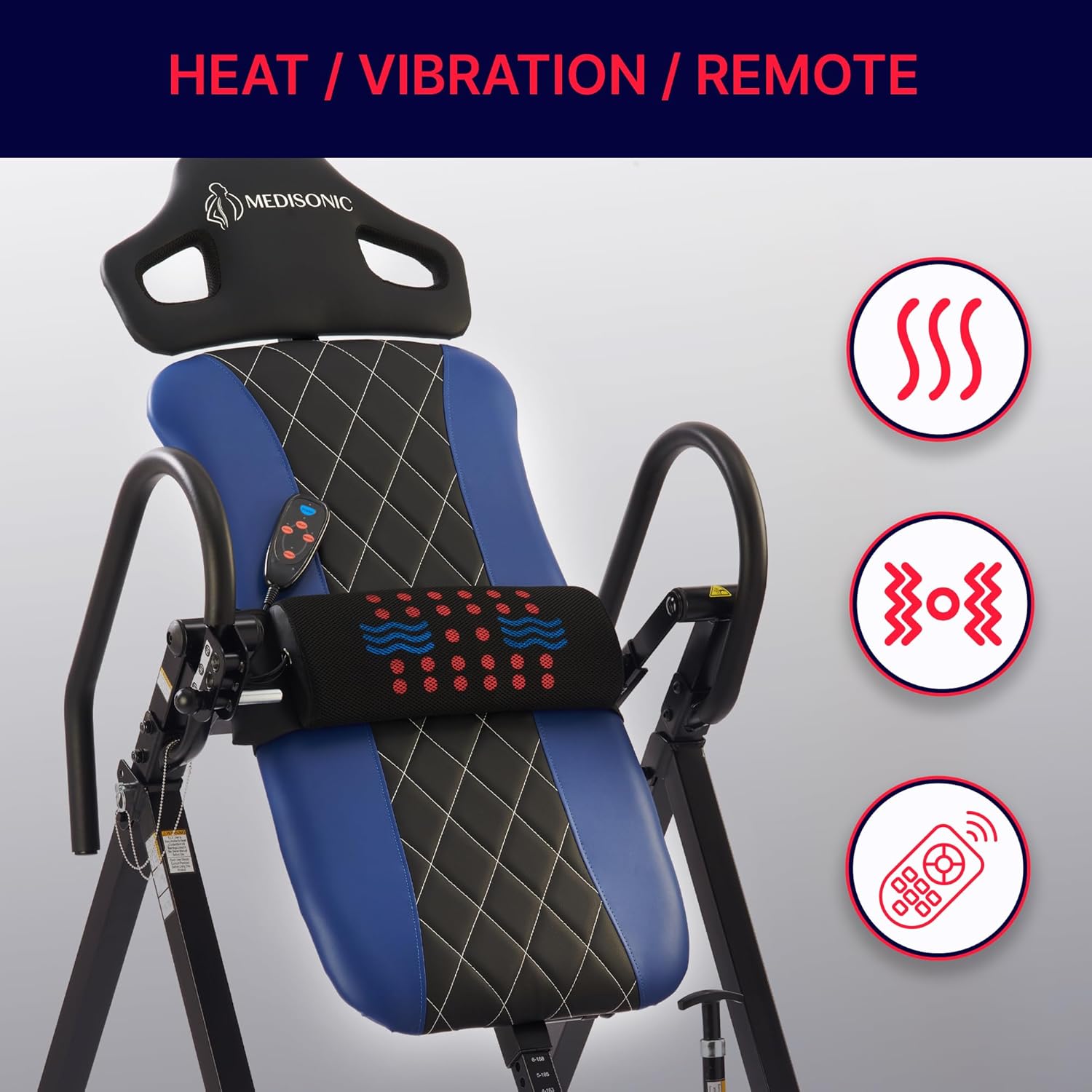 Pro Inversion Table with Adjustable Heat & Vibrating Massage Lumbar Pad, Diamond-Stitched Comfort Backrest, Multiple Inversion Angles, 300 lb Capacity, Home Use, Blue