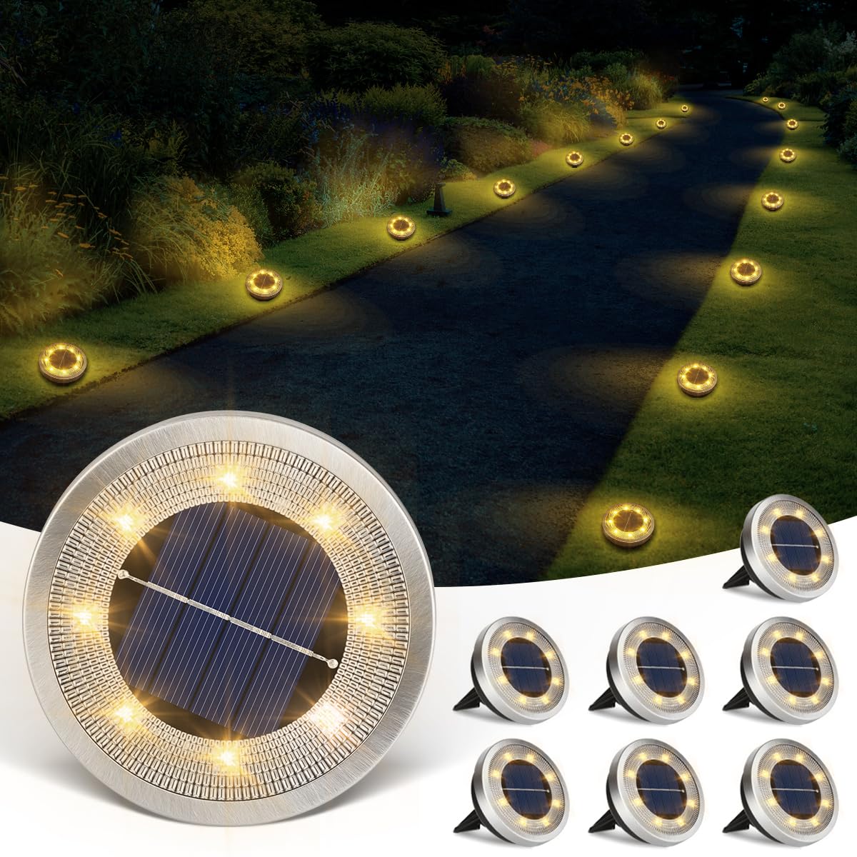 Vangue Solar Lights Outdoor Garden, Solar Powered Ground Lights with Two Installation Methods and IP65 Waterproof for Pathway Lawn Patio Yard Landscape Driveway