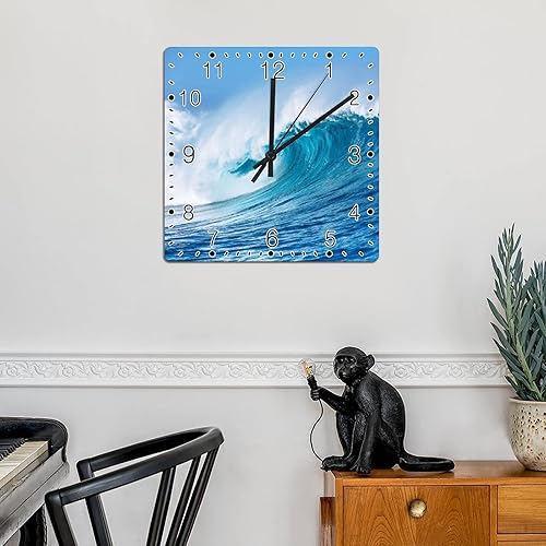 Miniatura 4 de Reloj de pared con olas marinas picadas, relojes cuadrados de playa, tortuga marina, sabiduría, relojes de pared grandes de madera, funciona con