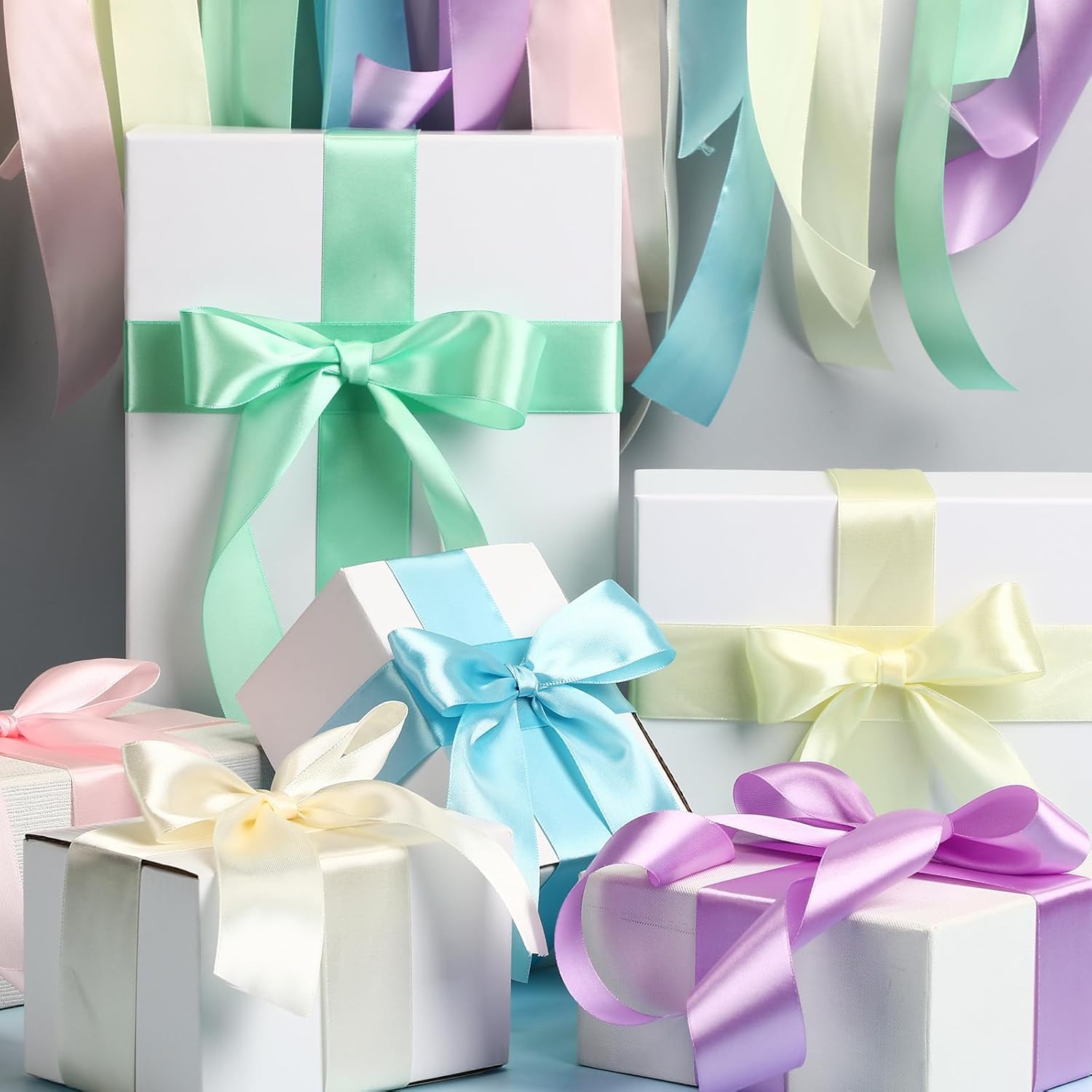 Lyrow 200 Yards Pastel Satin Ribbon 1.5 Inch 6 Rolls Double Face Multicolor Ribbon for Gift Wrapping Flower Bouquet Bows DIY Crafts Birthday Party Decorations