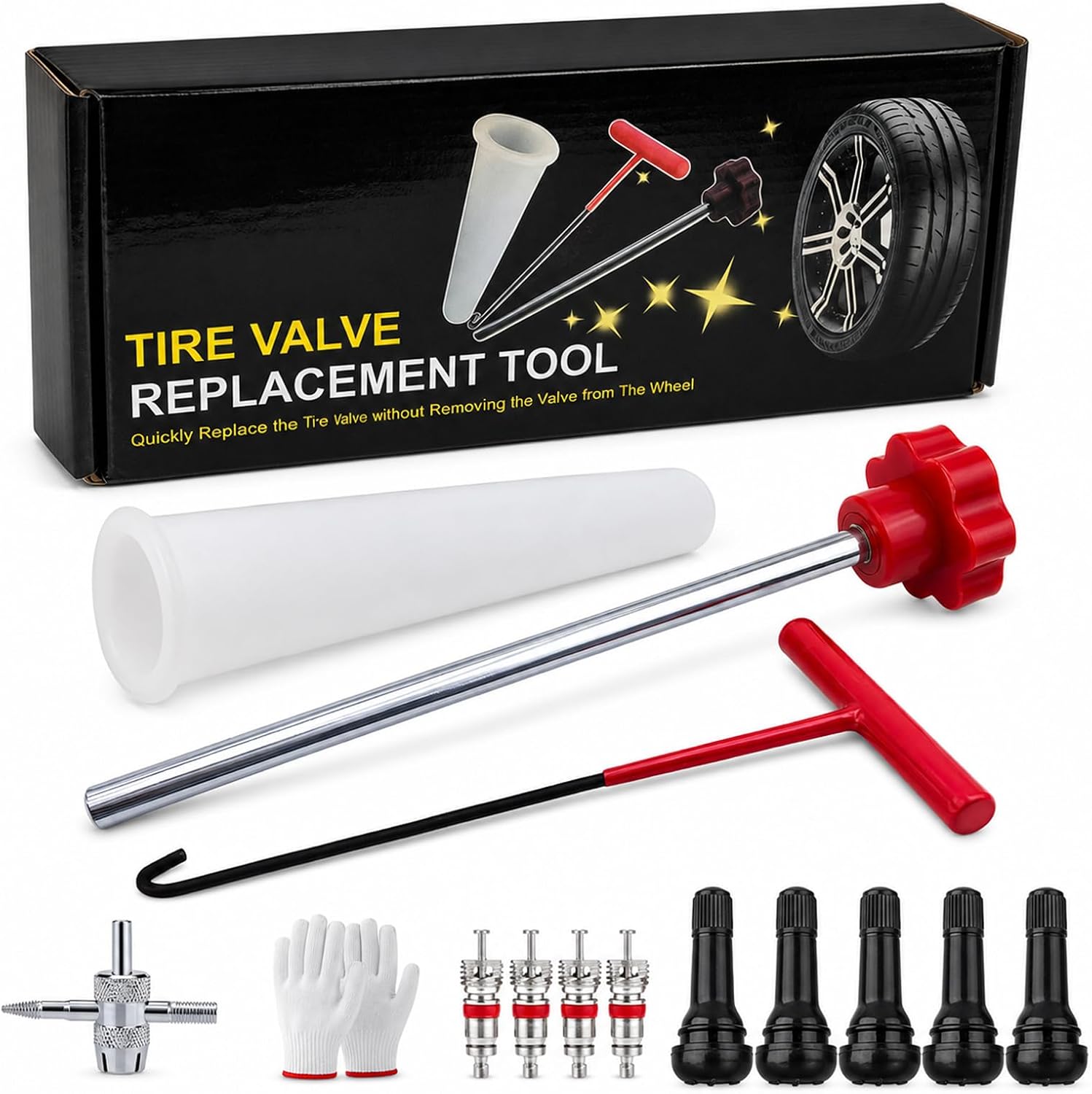 Quick Change Tire Valve Core Tool Kit - for Car, Truck, SUV, ATV, Motorcycle - Fits 11.3mm Rim Holes - Replace Valve Stems (TR413)