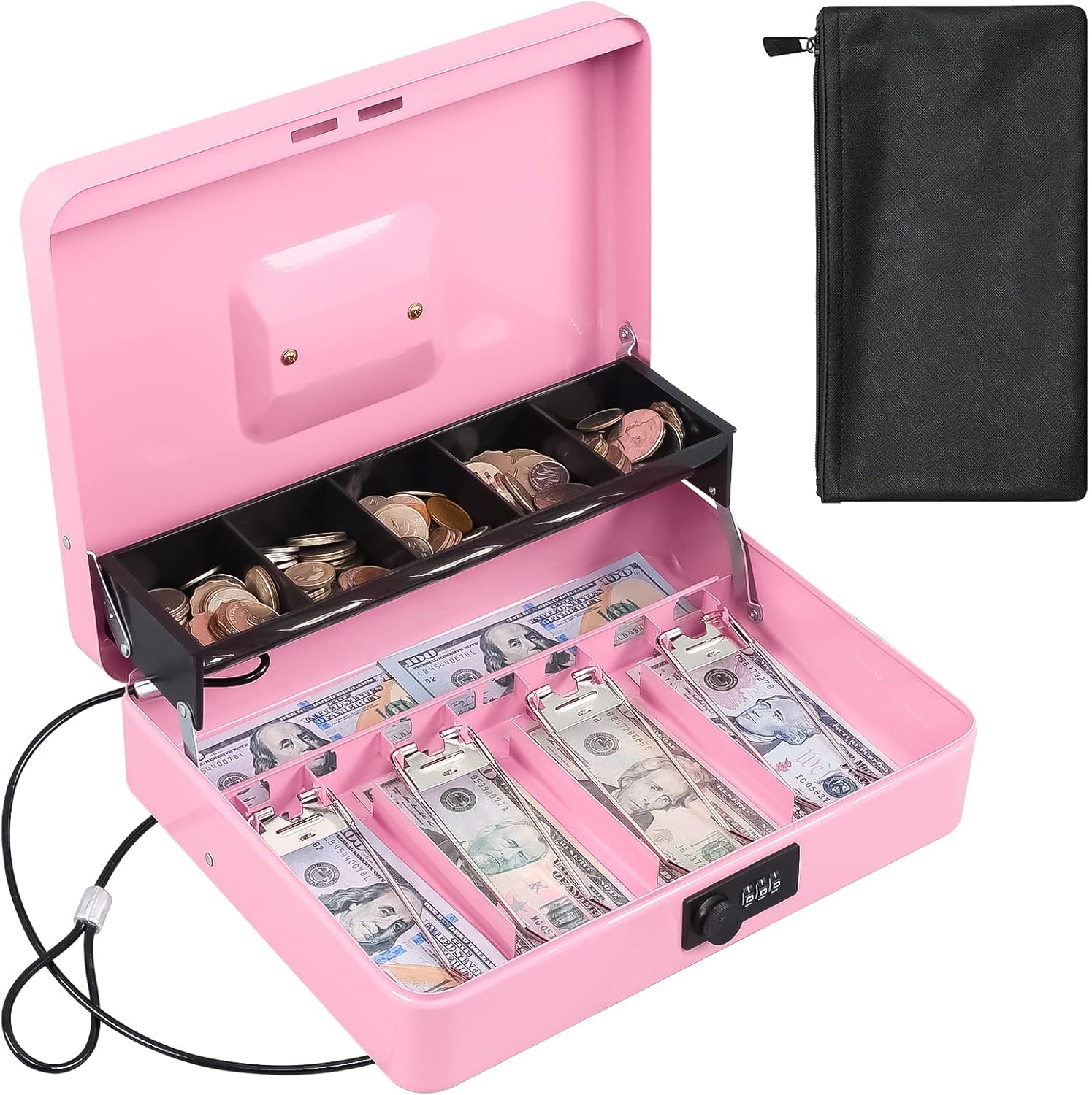Buy KYODOLED Cash Box with Money Tray, Combination Lock Money Safe with