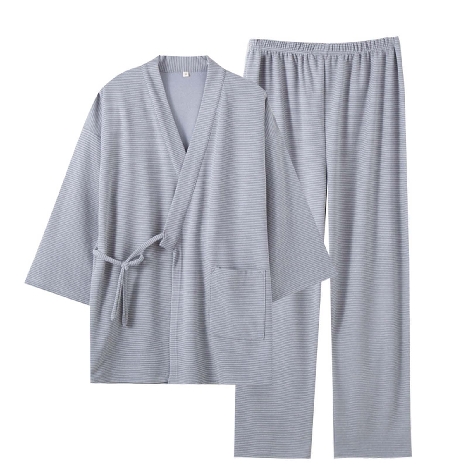 Pijama para hombre Kimono japonés Pijamas suaves Bata pura Estilo Japonés Traje Clásico Elegante Albornoz de Algodón Ligero Ropa Casual