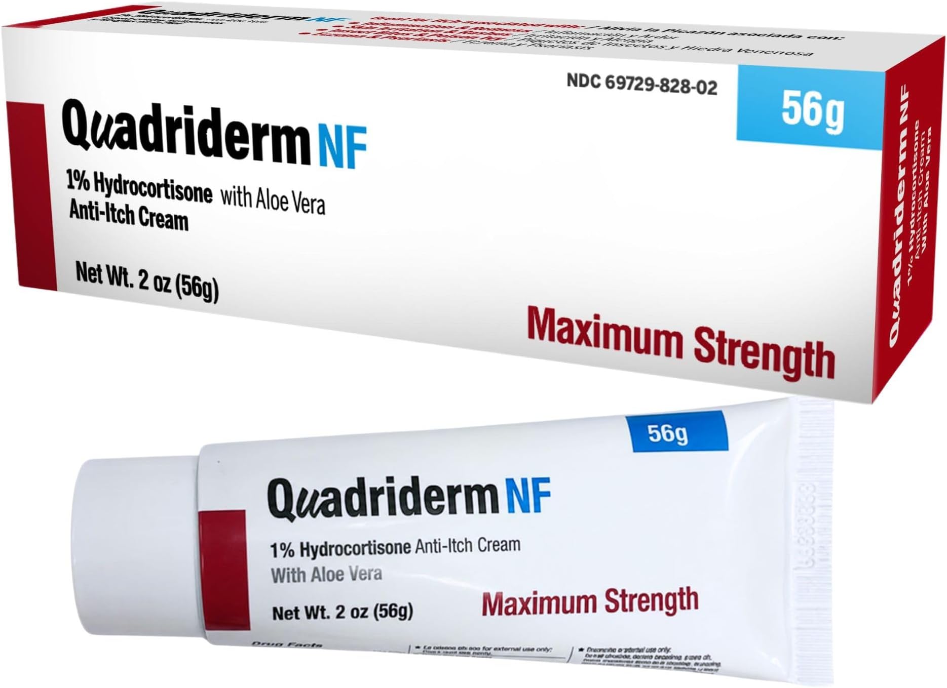 Quadriderm NF Extra Strength 1% Hydrocortisone, with Aloe Vera, Paraben-Free, Anti-Itch Cream, Skin Rash, Used for Various Skin Condition - Contains 2 oz Tube