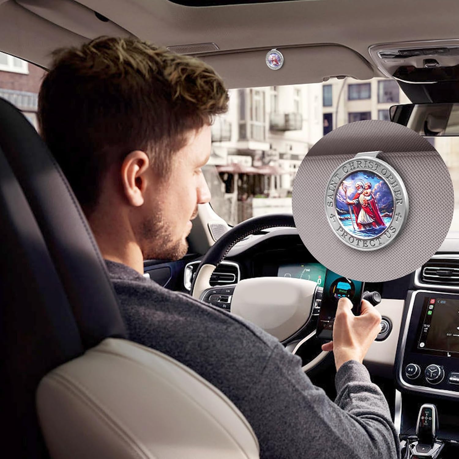 Saint Christopher Medal for Car, Colorful 3D Relief St Christopher Visor Clip Bless Driving Safety Religious Gift for Parent, Family, Friend, Driver (1) - Image 4