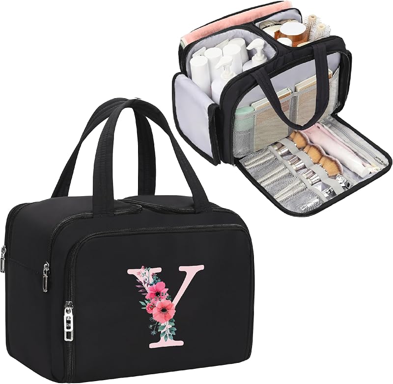 Necessaire WGEAR com inicial, alça dupla e 3 compartimentos, preta