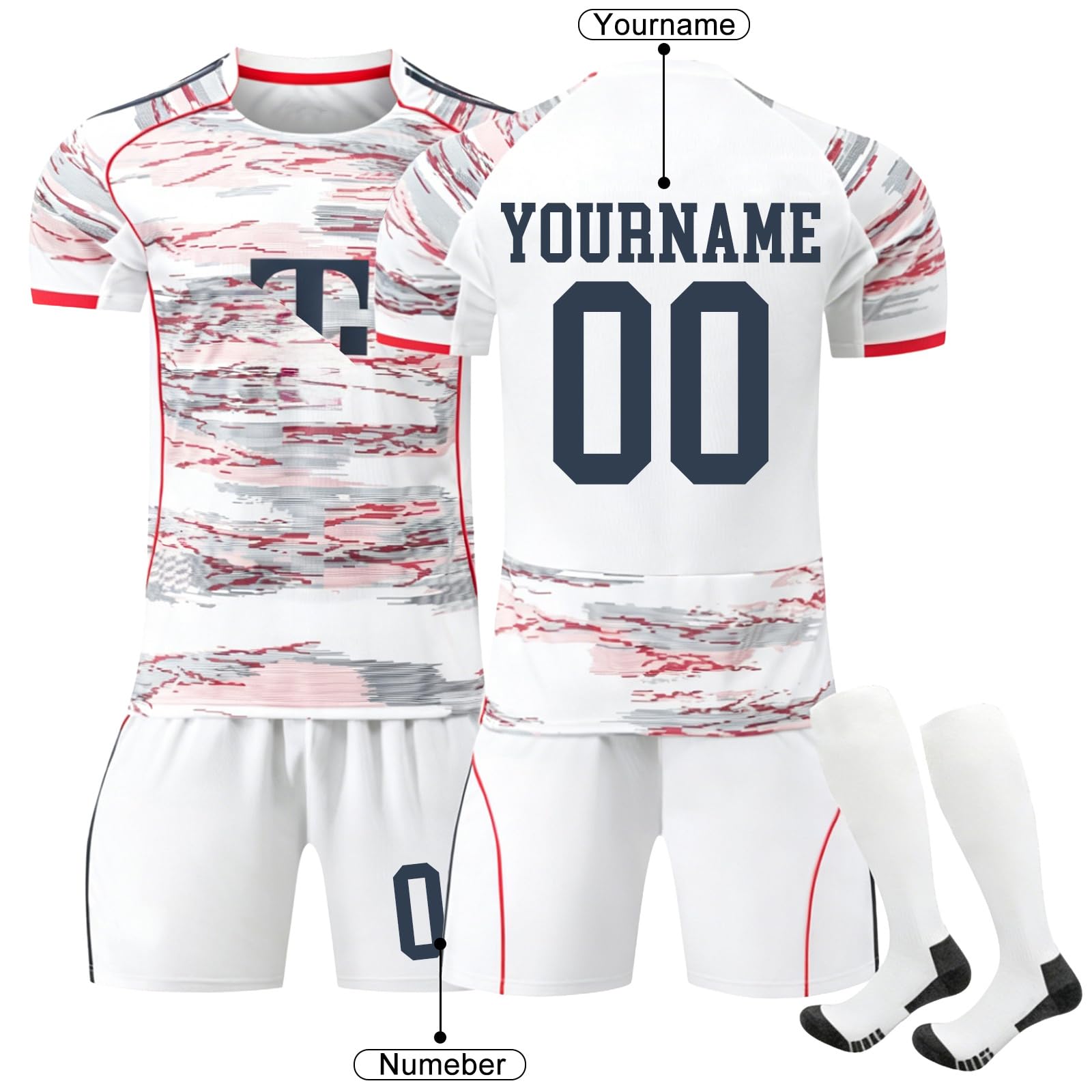 Champions League 2026 Camiseta de Fútbol Personalizadas Nombre Número para Hombres y Niño, Equipación Fútbol con Conjunto Top Pantalón Corto y Calcetines Regalo de Futbol camiseta españa mundial 2026 - 2