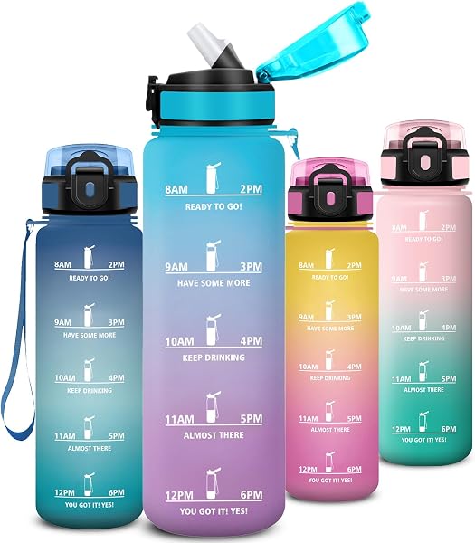 Mujigaga Gourde 1l, Anti Fuite Gourde Sport avec Marqueur de Temps, Facile à Nettoyer, Gourdes avec Paille, Verrou de Sécurité, Bouteille d'eau Motivationnelle pour Fitness, Bureau, Yoga, Extérieur - 1