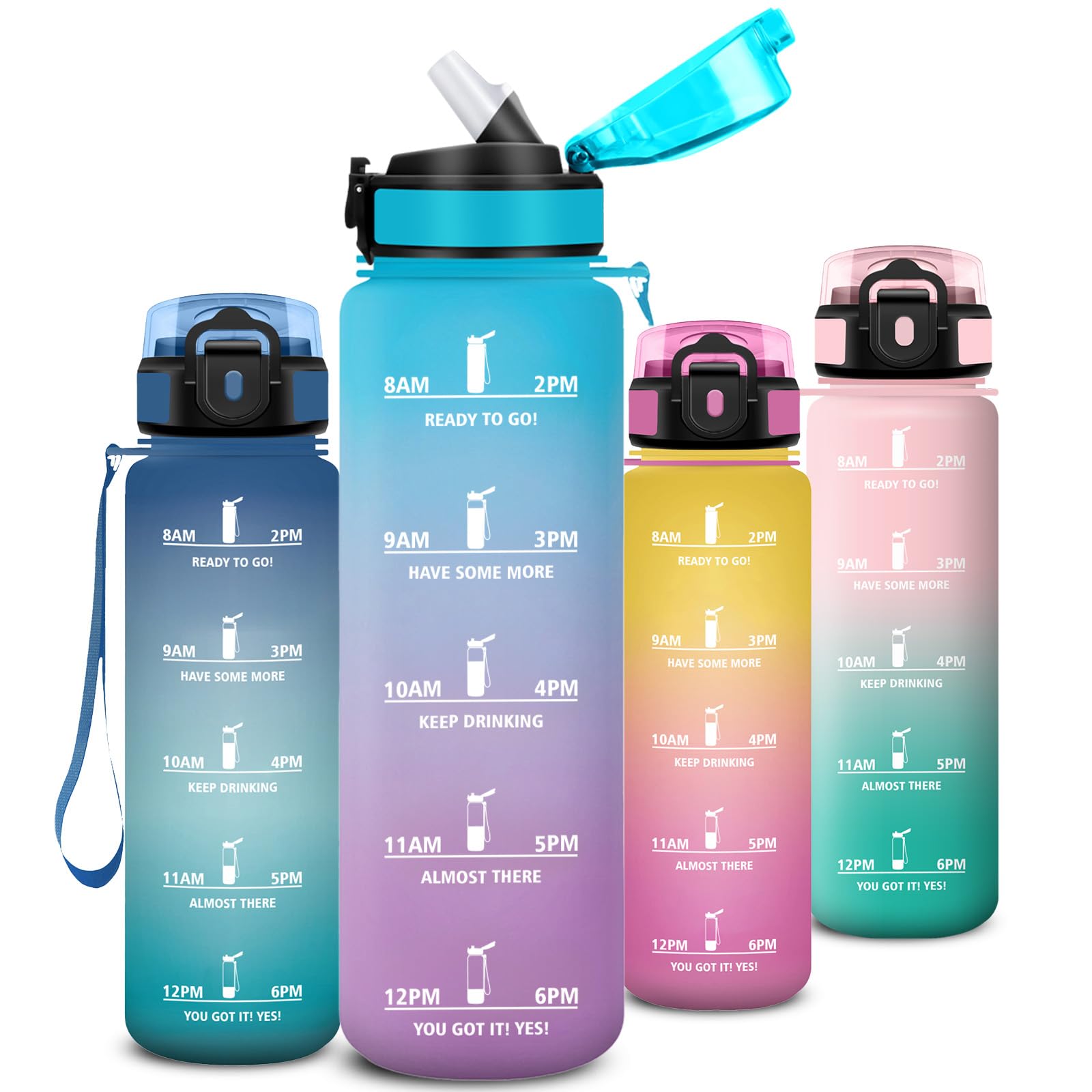 Mujigaga Gourde 1l, Anti Fuite Gourde Sport avec Marqueur de Temps, Facile à Nettoyer, Gourdes avec Paille, Verrou de Sécurité, Bouteille d'eau Motivationnelle pour Fitness, Bureau, Yoga, Extérieur - 2