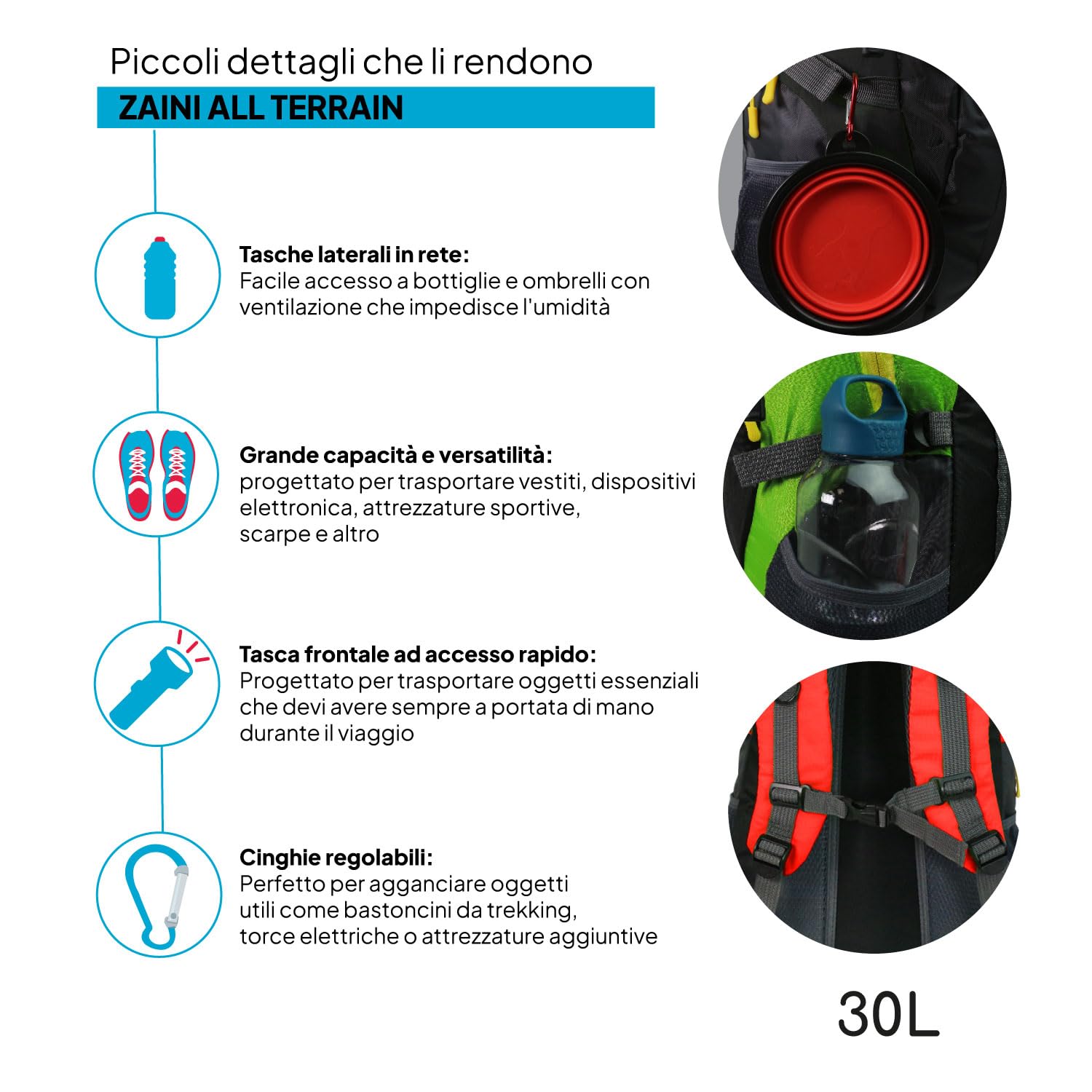 OcioDual Zaino Trekking 30 Litri Rosa, Zaino Montagna Leggero Impermeabile Pieghevole, Zaini Campeggio, Escursionismo, Attraversamenti, Backcountry, Walking, Sport