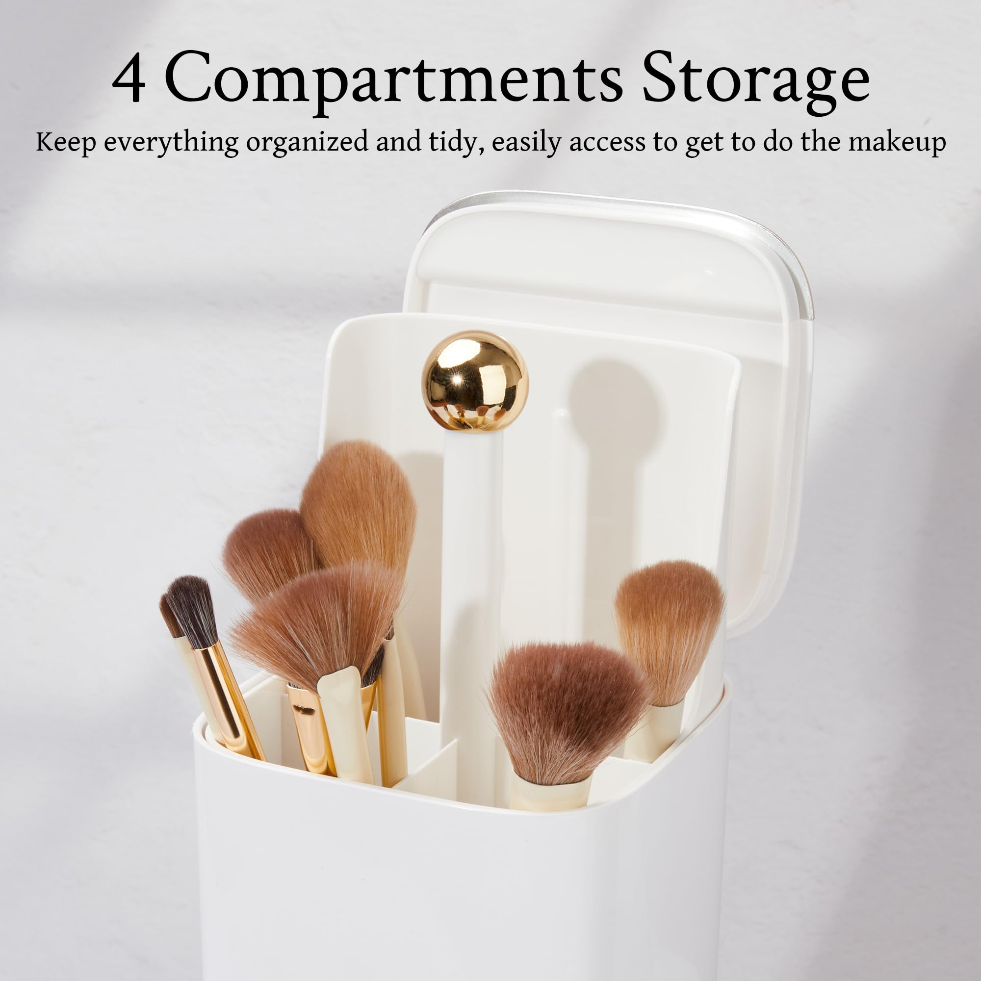Esdallina Automatic Lifting Makeup Brush Holder with Lid Dustproof Cosmetic Organizers for Vanity-White - Image 3