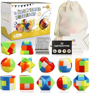 Brain Teaser Puzzles for Kids Teens and Adults 12Pcs,Mind Game Puzzle Set, 3D Plastic Unlock Interlock Toy, Desk Toys for Office for Adults,Suitable for IQ,Logic Test, Fidgeting and Pastime