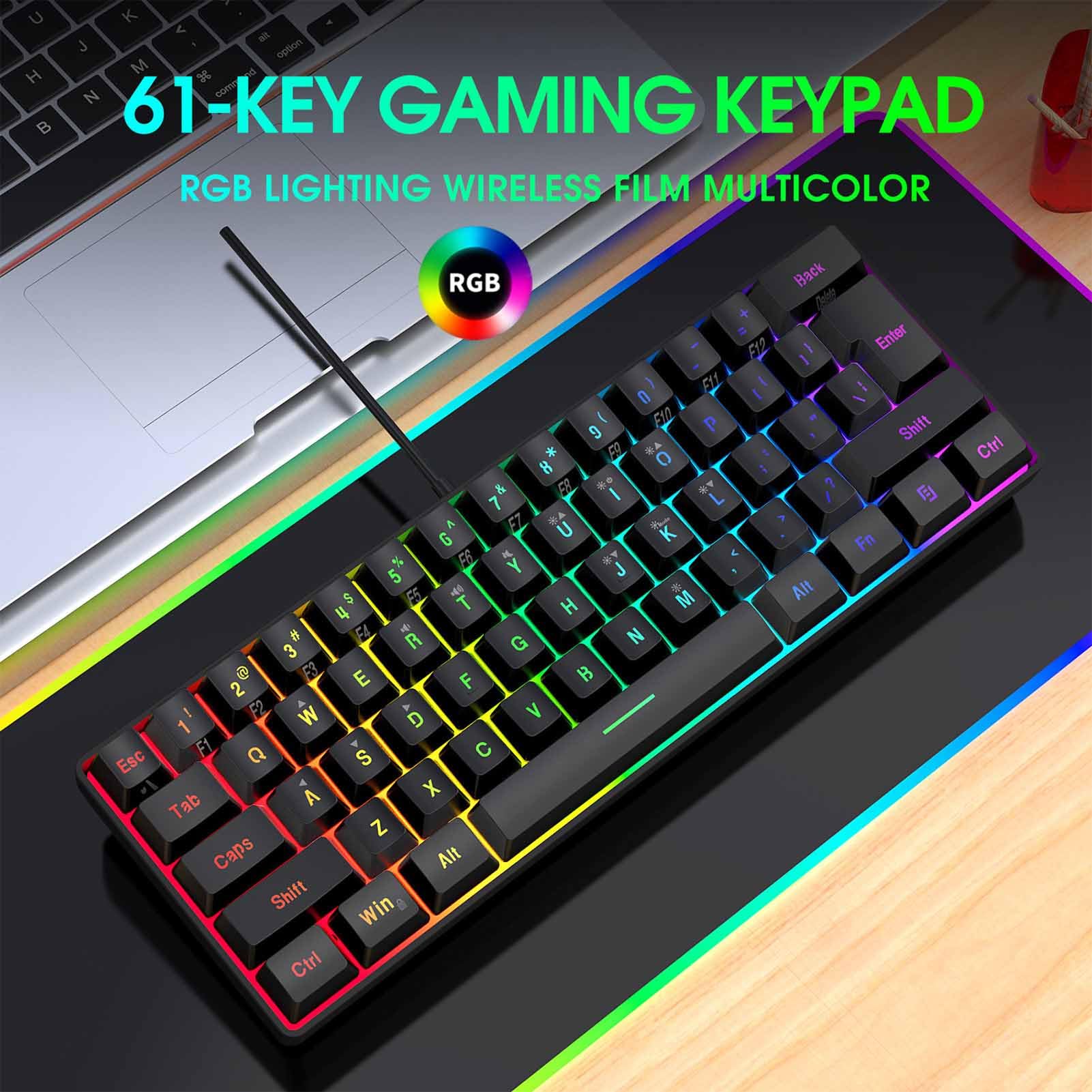 Garsent Tastiera da Gioco Meccanica e Combinazione di Mouse Modello, Retroilluminato RGB Cablato 61Key Anti Ghosting Honeycomb Gaming Mouse 6400 Dpi Ergonomic per i Giocatori di PC (insieme nero)