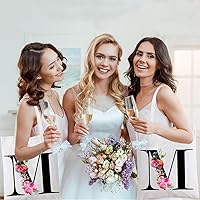 Vista 2 de Andeiltech - Bolsa de lona con inicial floral, personalizada, bolsa de maquillaje con monograma, regalo para damas de honor, cumpleaños, boda