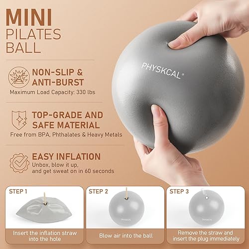Miniatura 4 de Kit de Pilates PhysKcal, anillo de pilates de 15 pulgadas con 1 bola core, 3 bandas de resistencia y 2 bandas flexibles, kit esencial de pilates
