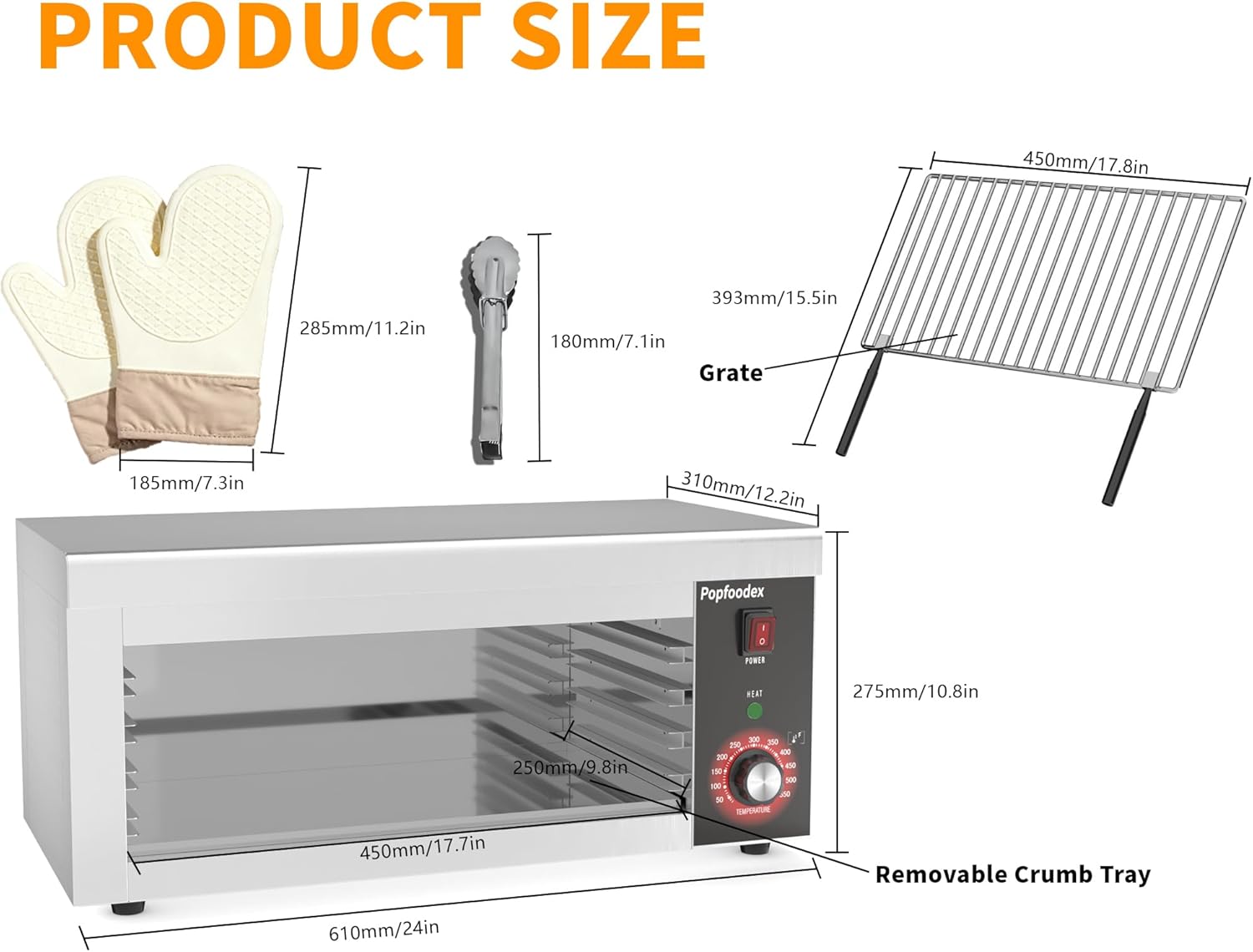Salamander Broiler, 1500W Electric Cheese Melter w/ 550°F Heating and Stainless Steal Body, Commercial Broiler w/Removable Crumb Tray, Salamander Grill For Pizza, Grill Steaks, Sandwiches