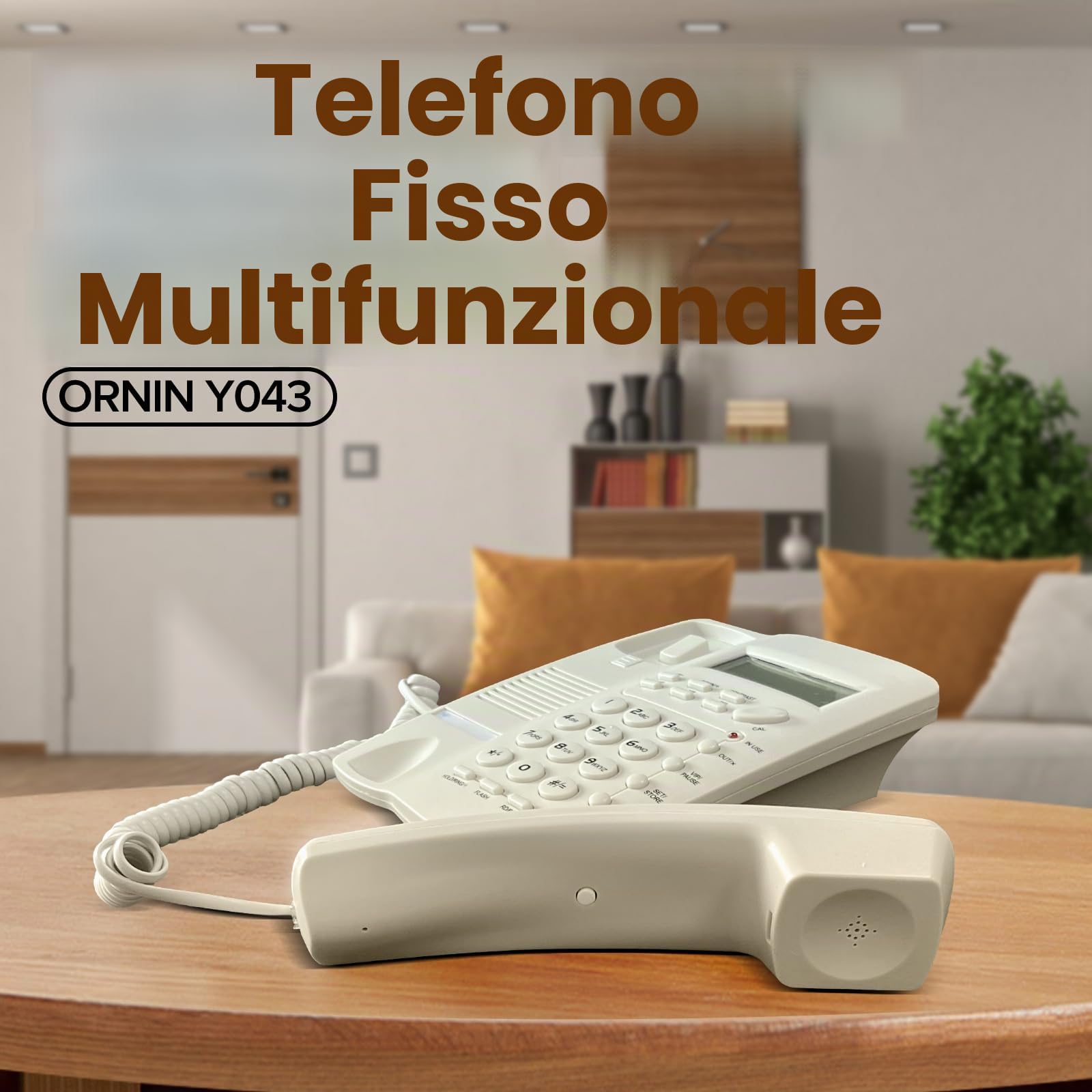 Ornin Y043 Telefono fisso con altoparlante, visualizzazione chiamate tramite LCD, Bianco