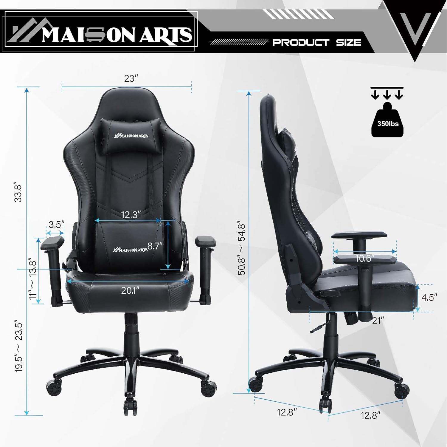 Gеt Sресіаl Prісе MAISON ARTS Gaming Chair, High Back Ergonomic Video Gaming Chair Executive Reclining Computer Chair with Massage Lumbar Support, Swivel Office Chair Task Chair for Adults, Black Exсluѕіvе Dіѕсоunt 🔥 MAISON ARTS Gaming Chair, High Back Ergonomic Video Gaming Chair Executive Reclining Computer Chair with Massage Lumbar Support, Swivel Office Chair Task Chair for Adults, Black