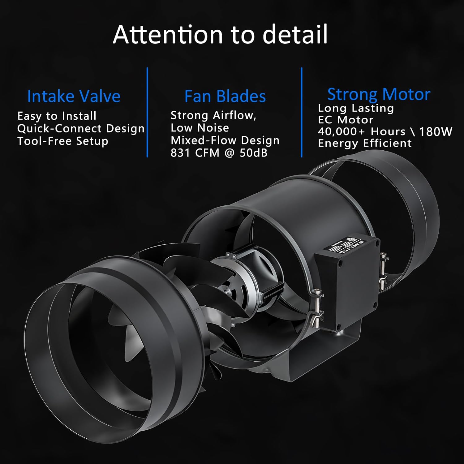 Toolazy 8 Inch Inline Duct Fan with WiFi App Control, 831 CFM Quiet EC Motor Ventilation Fan with Temperature Humidity Sensor, Smart Exhaust Fan for Large Grow Tent, Hydroponics, HVAC, Commercial Use