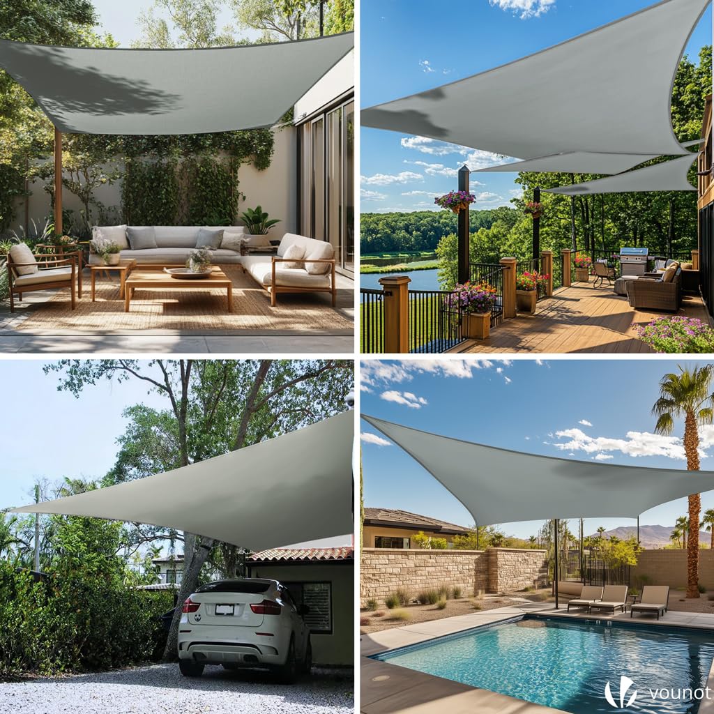 VOUNOT® Vela Ombreggiante Impermeabile Rettangolare 3x5m, Tenda da Sole per Esterno in Polyester con Kit di Fissaggio, Protezione UV 95%, Vele Ombreggianti per Giardino, Balcone, Terrazza, Grigio