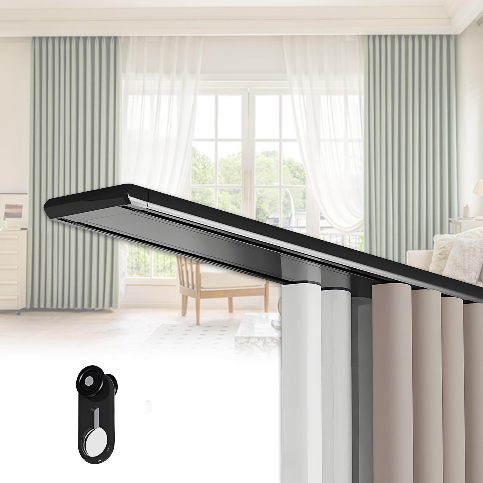 Tringle à rideaux double rail en aluminium pour moduler la lumière du salon