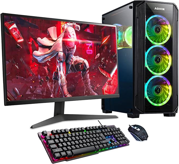 AQVIN Gaming Tower Desktop PC with 24 Inch Gaming Monitor AMD Radeon RX 550 4GB DDR5 AMD