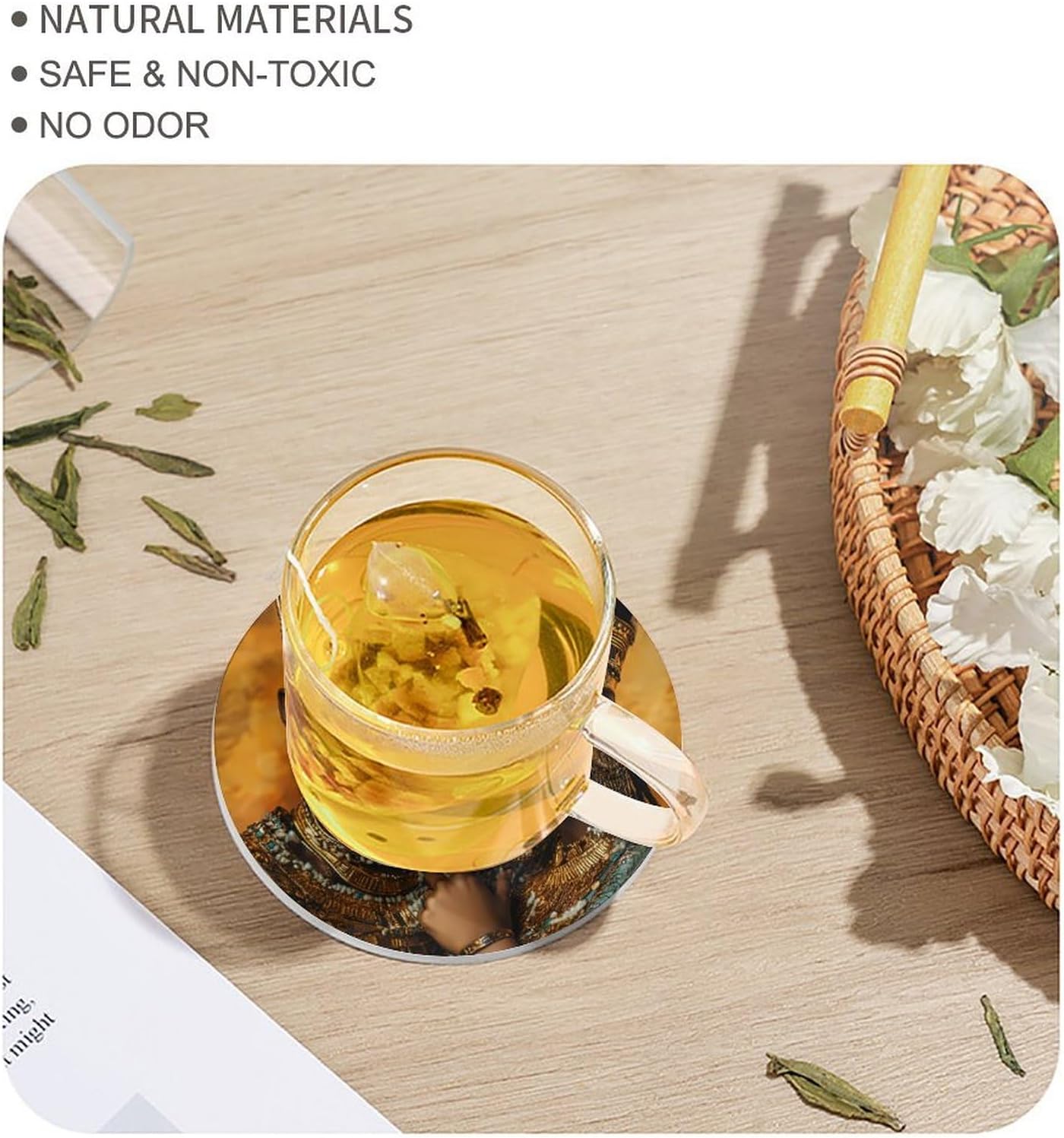 Lovers Couple Ancient King Queen Round Ceramic Coasters Print Drinks Absorbent with Cork Base for Home Decor Gifts 4 Inch