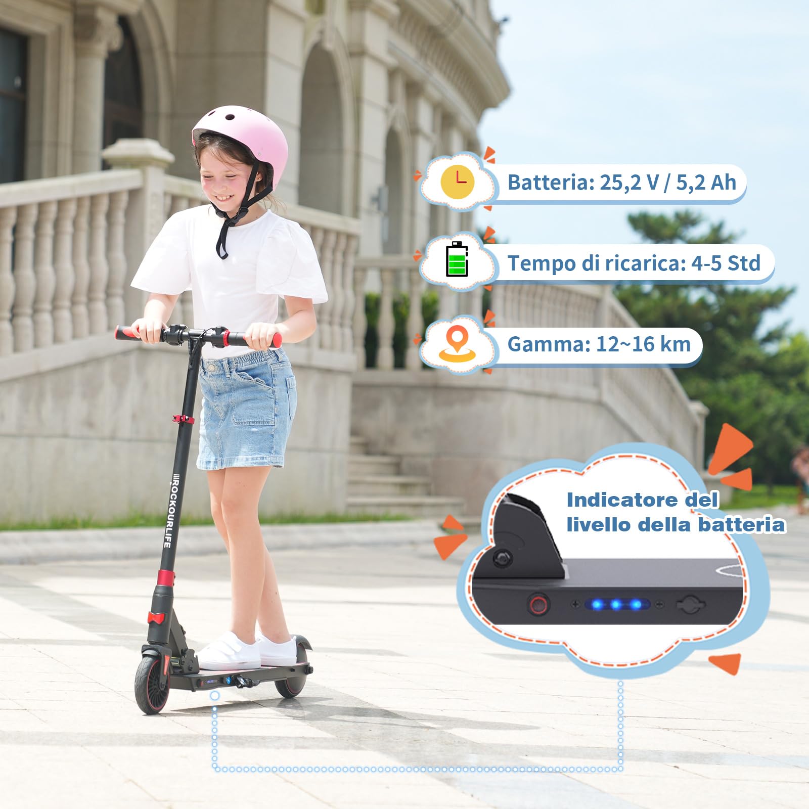 RCB R15 Monopattino Elettrico Bambini 8-12-16 anni, Velocità Massima 20 Km/h, Autonomia Massima 16 Km, Monopattini Pieghevole, Regalo per Bambini ed Adolescenti