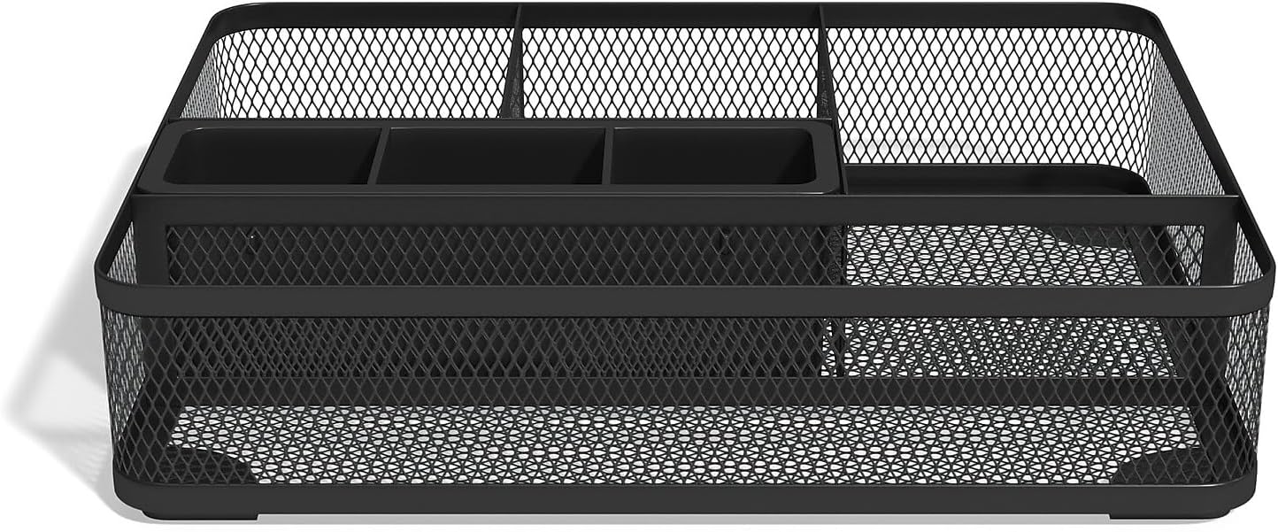 TRU RED Mesh Drawer Organizer, 7‑Compartment, Matte Black, 2‑Pack – Desk & Drawer Storage for Office Supplies