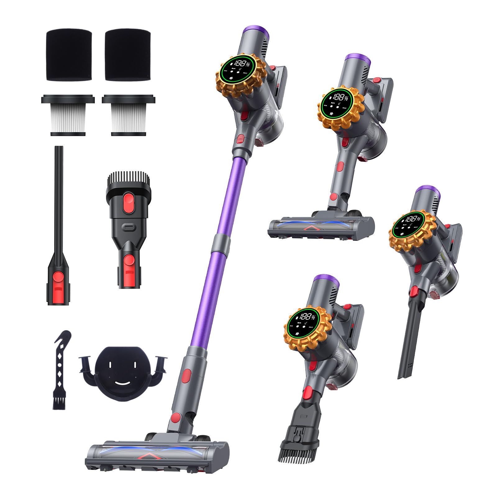 Aspiradora con batería, 50000 PA, aspiradora inalámbrica con pantalla LED, aspiradora ligera con batería, aspiradora de mano, potente potencia de succión para pelo de animales, alfombras