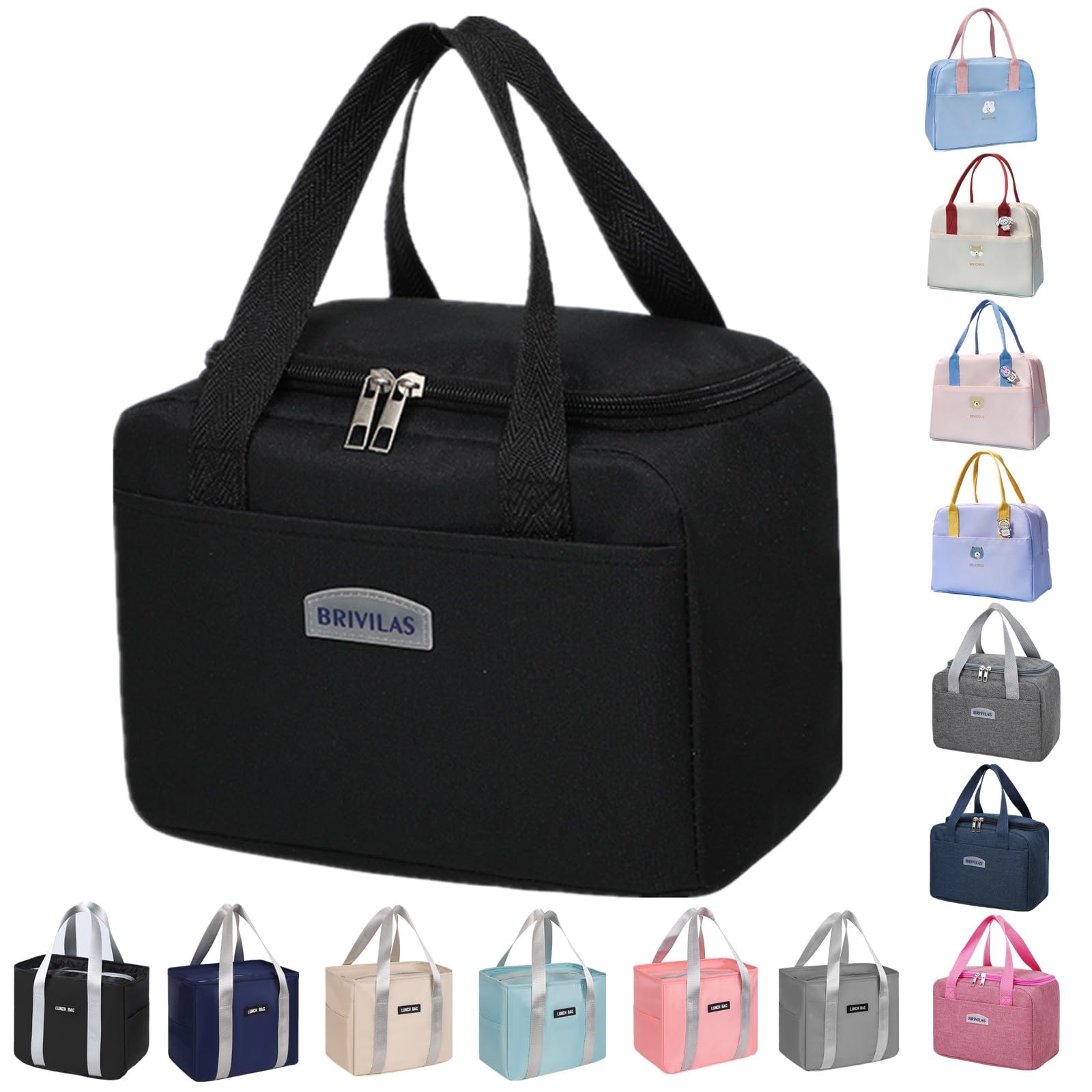 WUWYOUWL Lunch Bag, Cute Carton Insulated Lunch Box, Reusable Lunch Cooler Bags Waterproof Lunchbag Foldable Lunch Bag for Women, Men, Kids and Students Travel Picnic School (Black) โ image 1