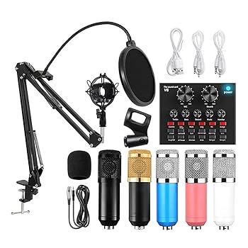 V8サウンドカード コンデンサーマイク セット Amazon | コンデンサーマイクセット、調整可能なマイク
