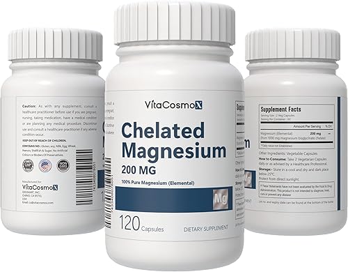 Miniatura 5 de VitaCosmoX Bisglicinato de magnesio quelado, 200 mg, 120 cápsulas veganas, 60 porciones, sin gluten, sin OMG y apto para vegetarianos